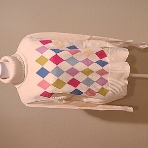 Liz Claiborne Cream Knit Sweater With Colorful Diamond Pattern Size XL